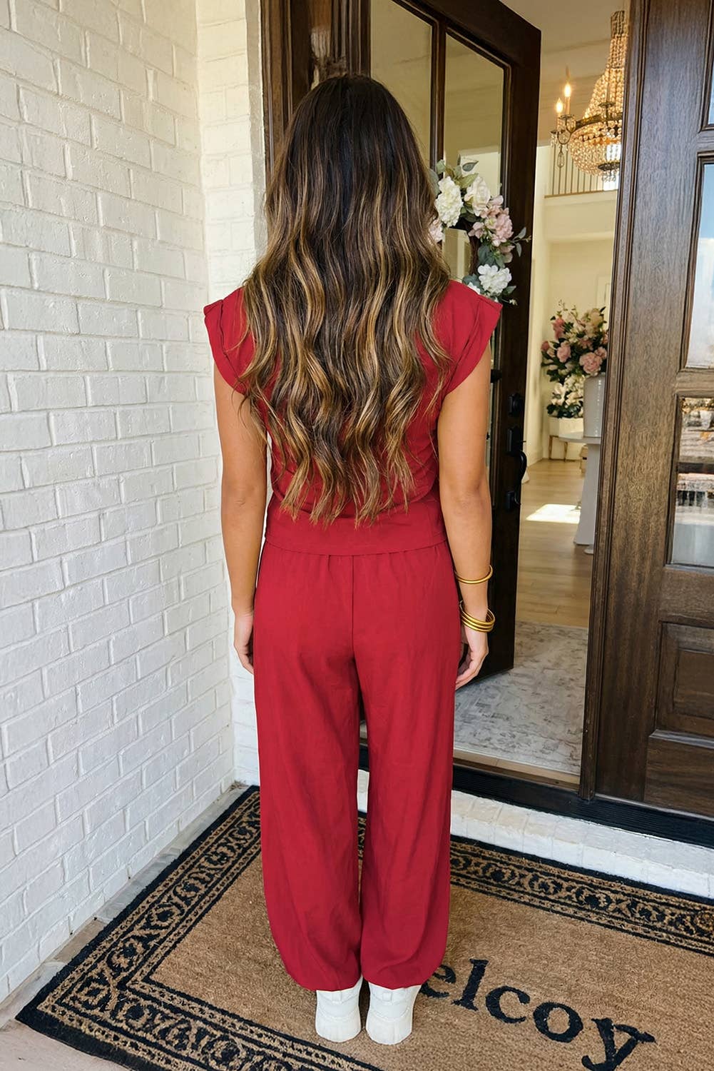 LAS Solid Color Cropped Tank Top and Jogger Pants Set