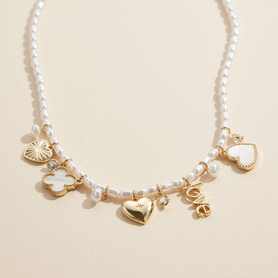 PEARL CHARM NECKLACE WITH GOLD ACCENTS