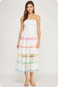 Color Block Lace Trim Midi Dress