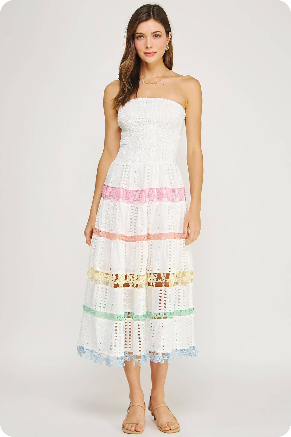 Color Block Lace Trim Midi Dress