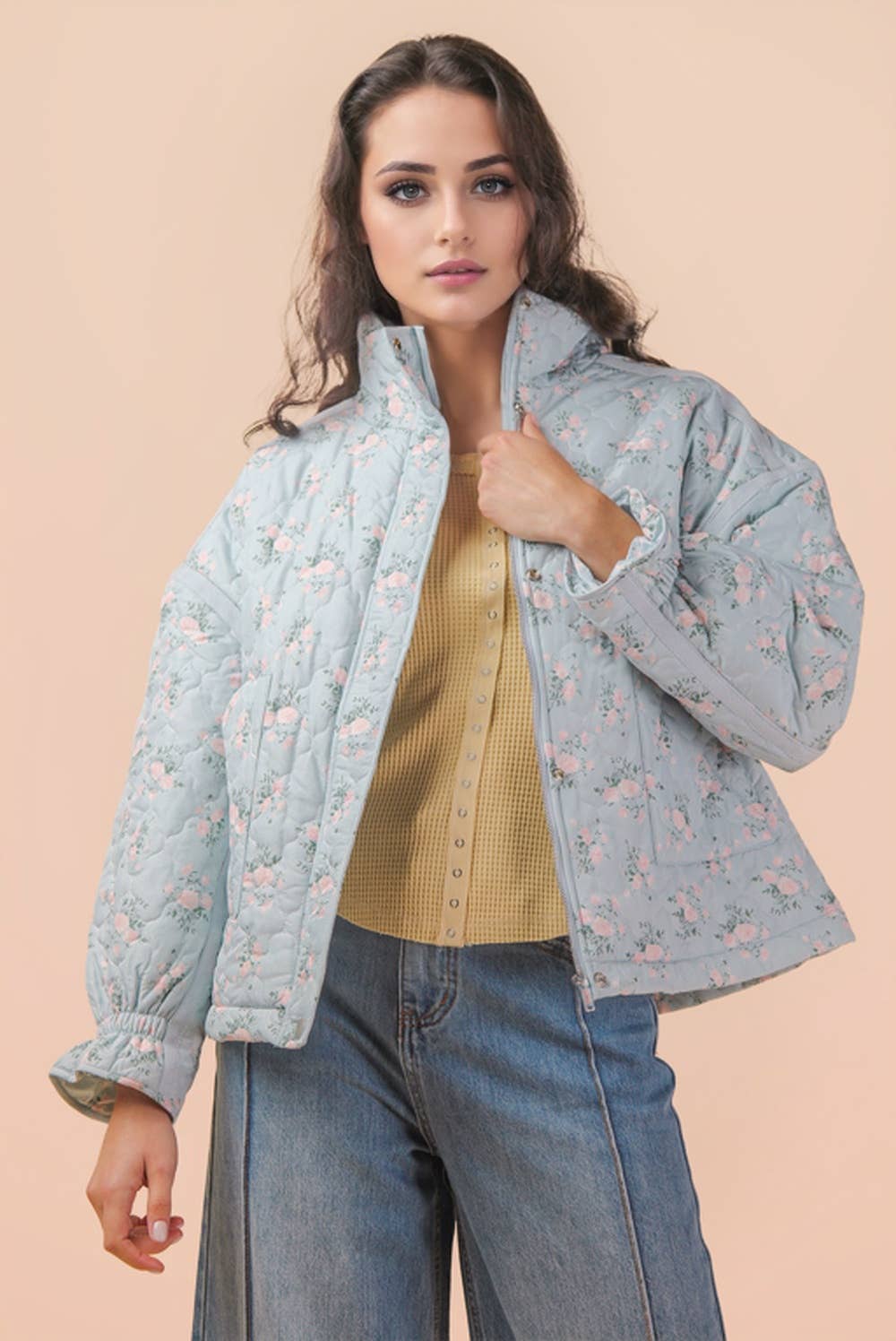 Floral Print Quilted Oversized Casual Jacket
