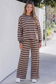 Back Cutout Long Sleeve Top And Wide Leg Pants