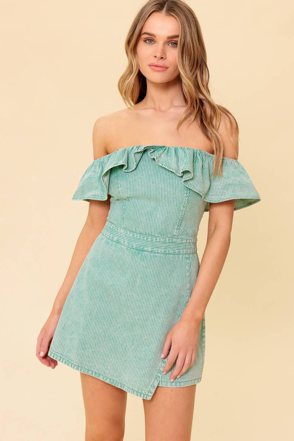 WASHED STRIPED WOVEN ROMPER