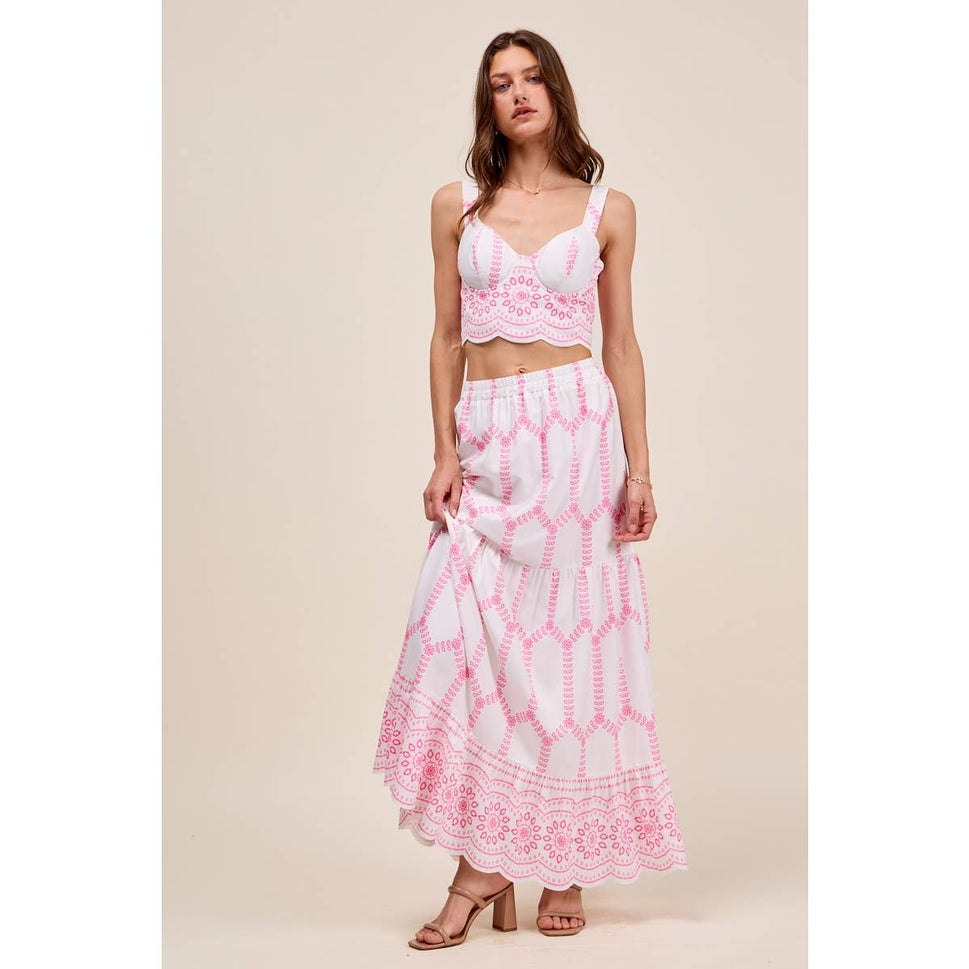 Embroidery Looking Print Woven Top & Skirt Set