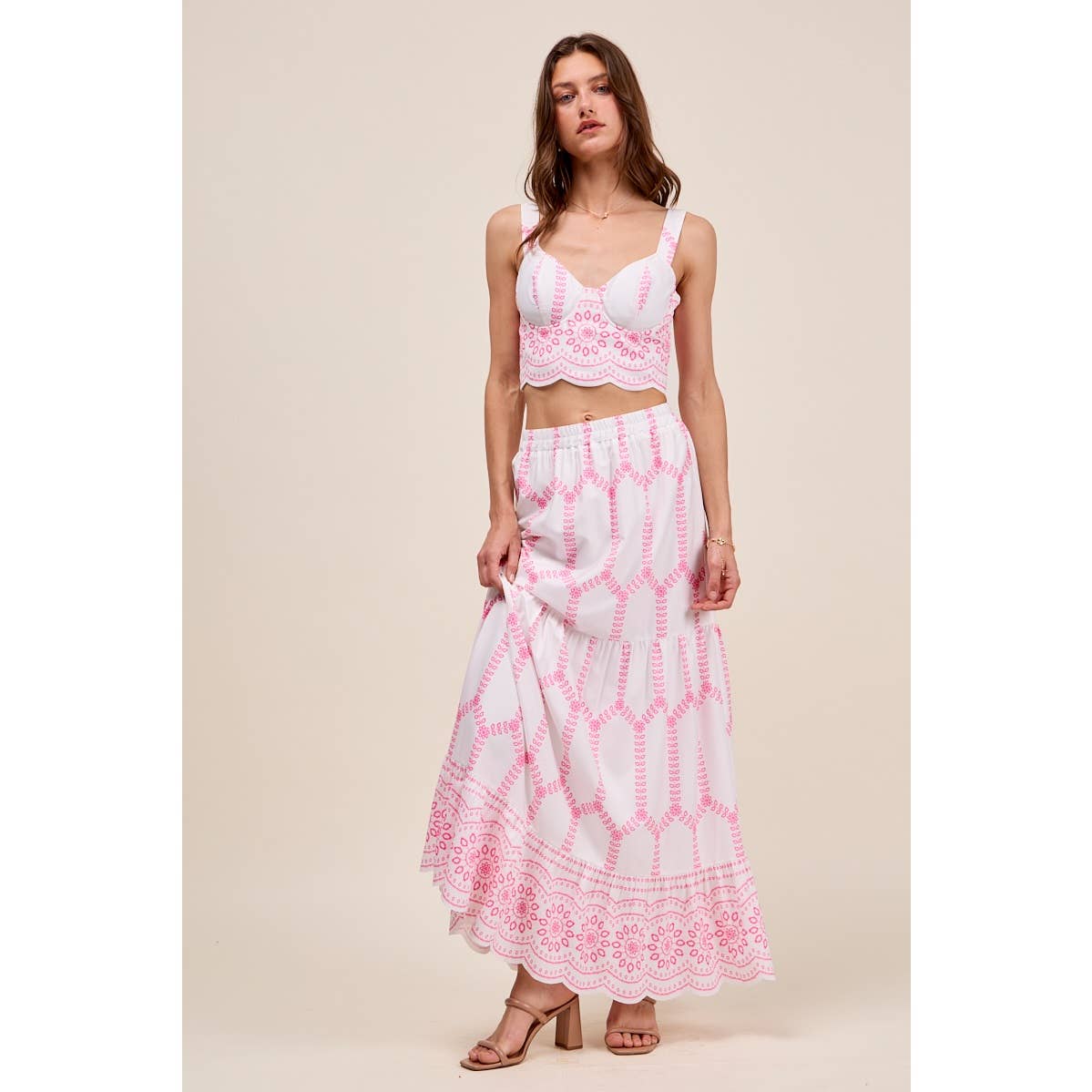 Embroidery Looking Print Woven Top & Skirt Set
