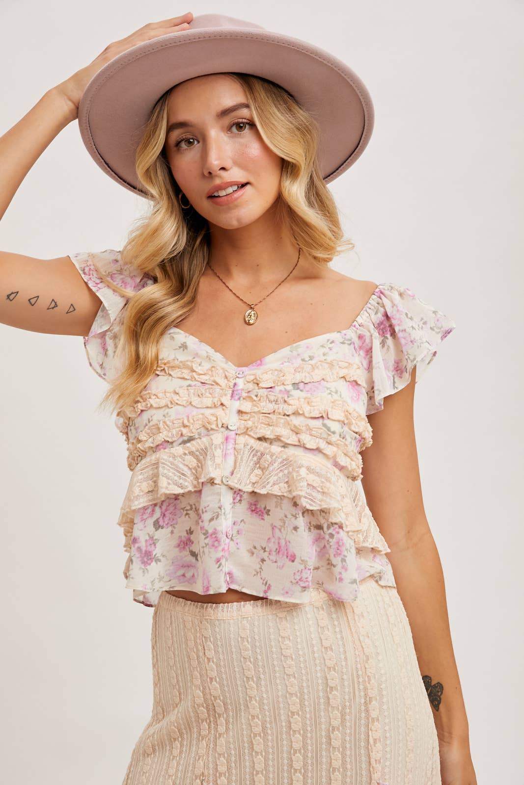 Floral Ruffle Lace Top