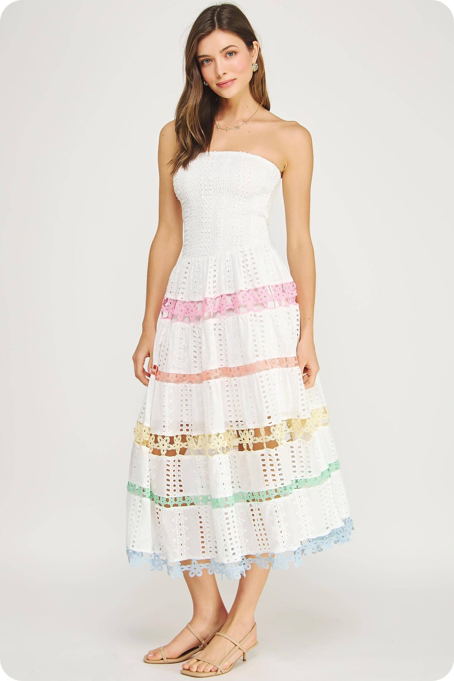 Color Block Lace Trim Midi Dress