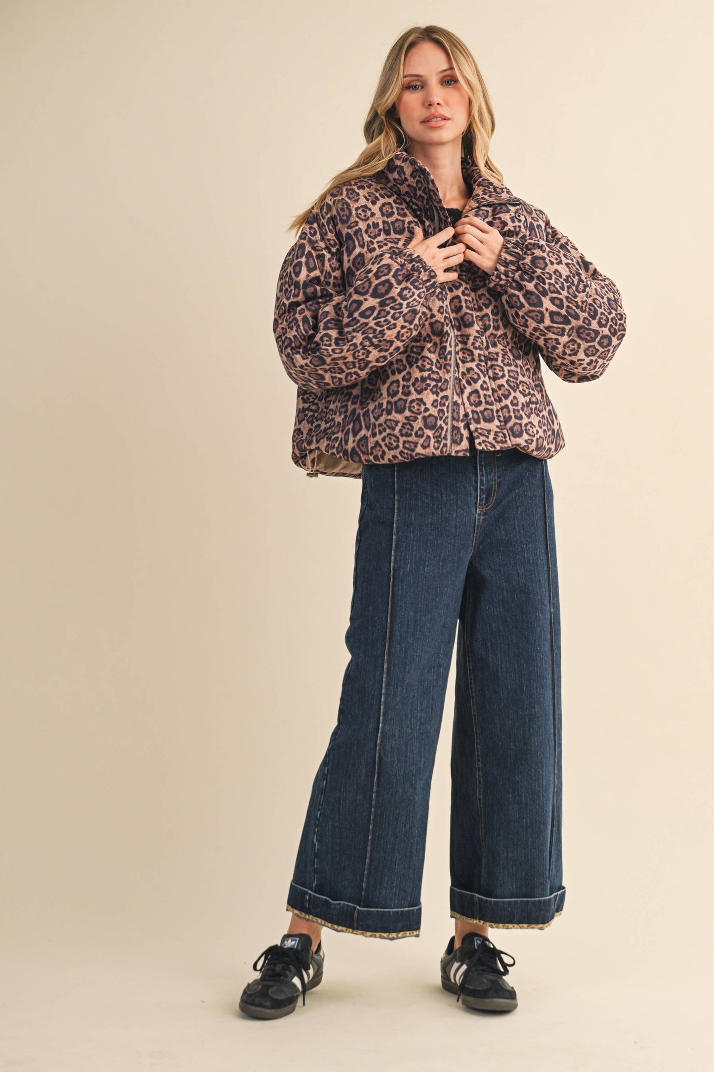 LEOPARD PRINTED CROPPED PUFFER JACKET LEOPARD / ML
