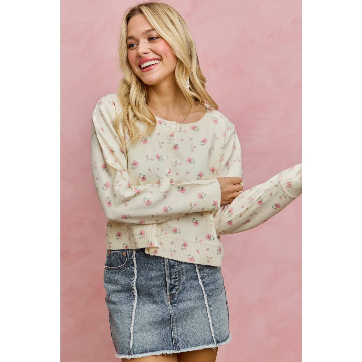 FLORAL PRINT BUTTON DOWN CARDIGAN SWEATER TOP