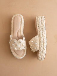 The Candice | Floral Raffia Platform Slide