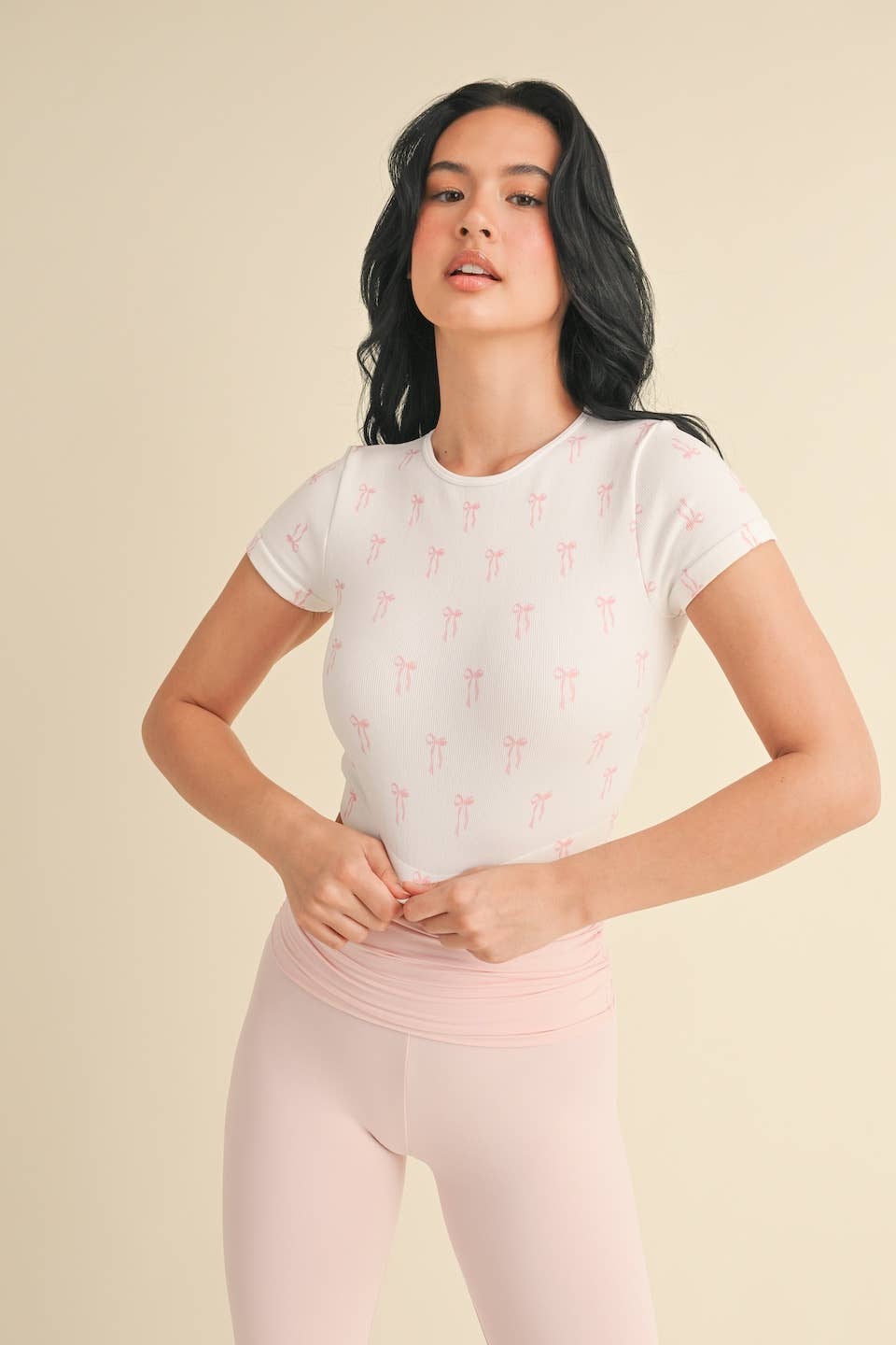 BOW PRINT CREWNECK BABY TEE