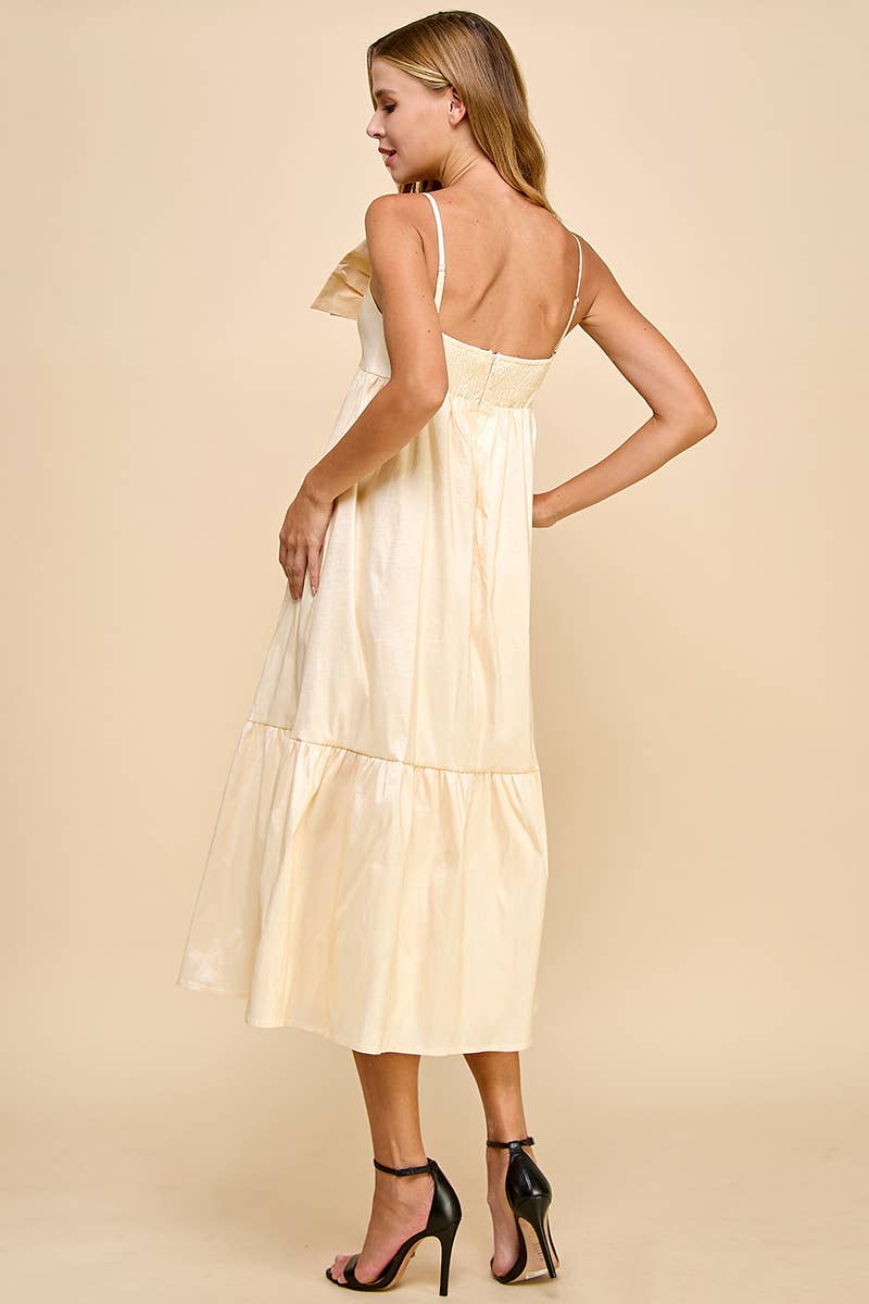 Adjustable Strap Midi Dress with Bow Detail