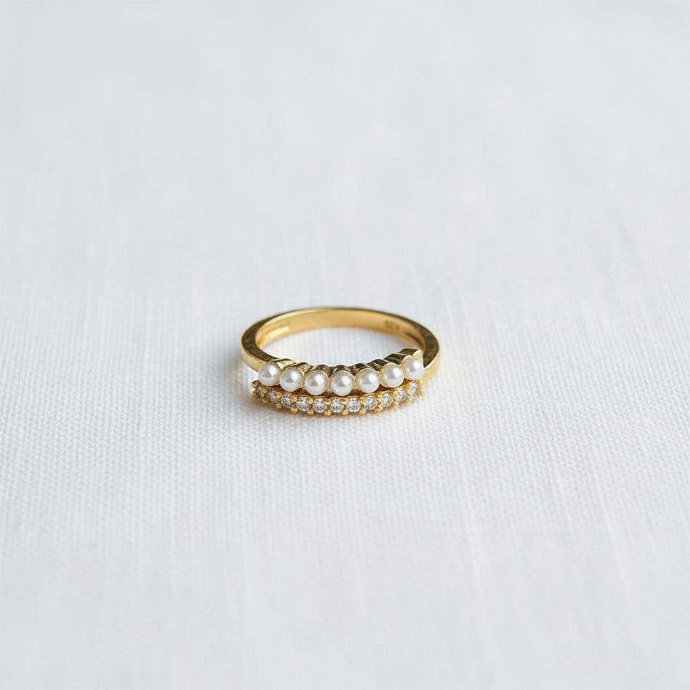 Vintage Geometric Ring with Pearl Accent