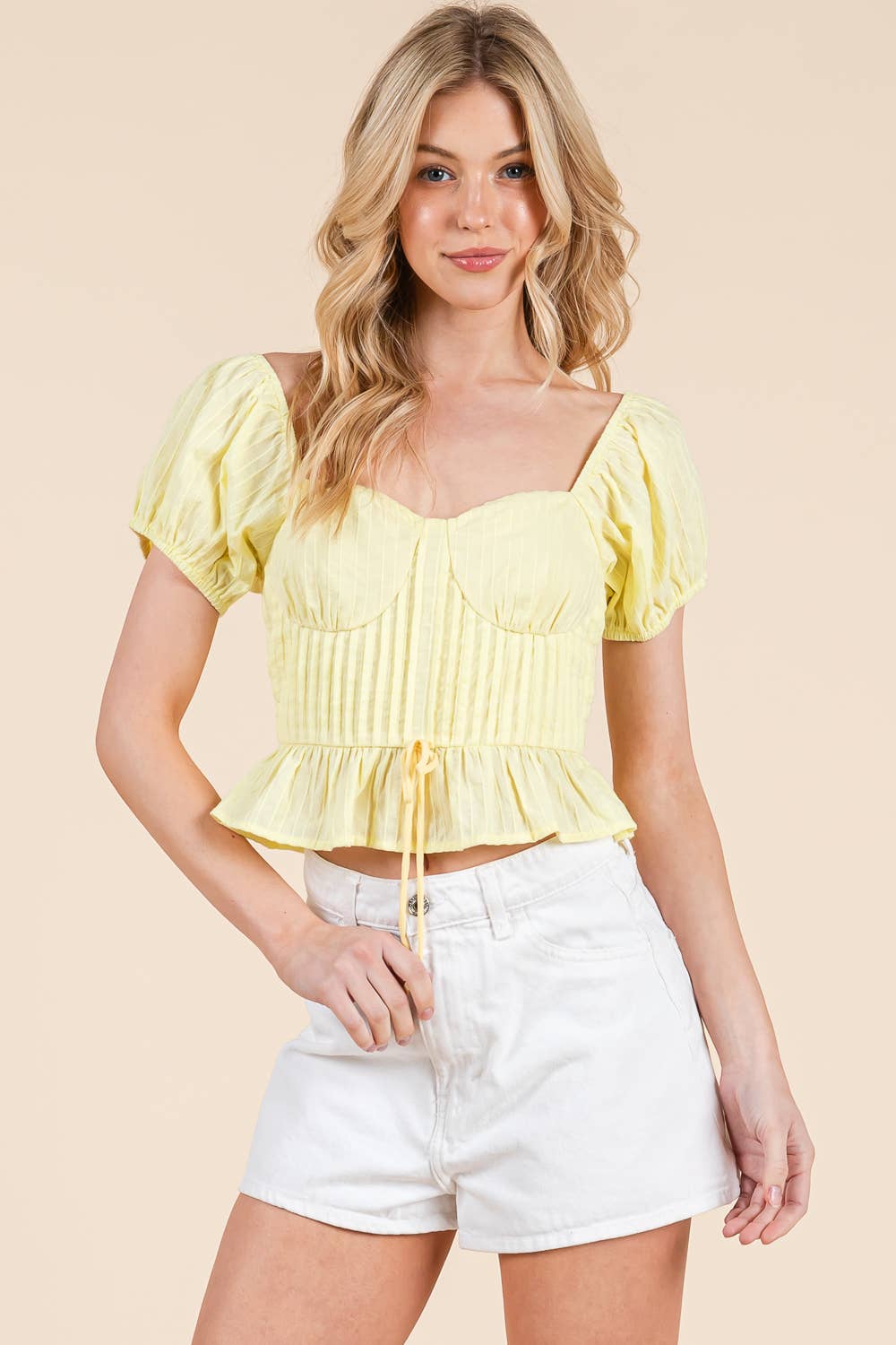 Sweetheart neckline top with pintuck details: M
