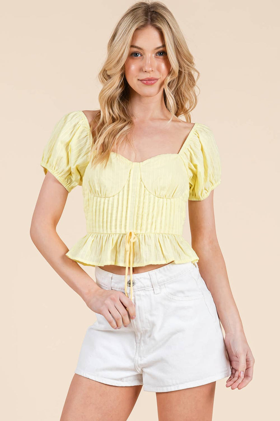 Sweetheart neckline top with pintuck details: M