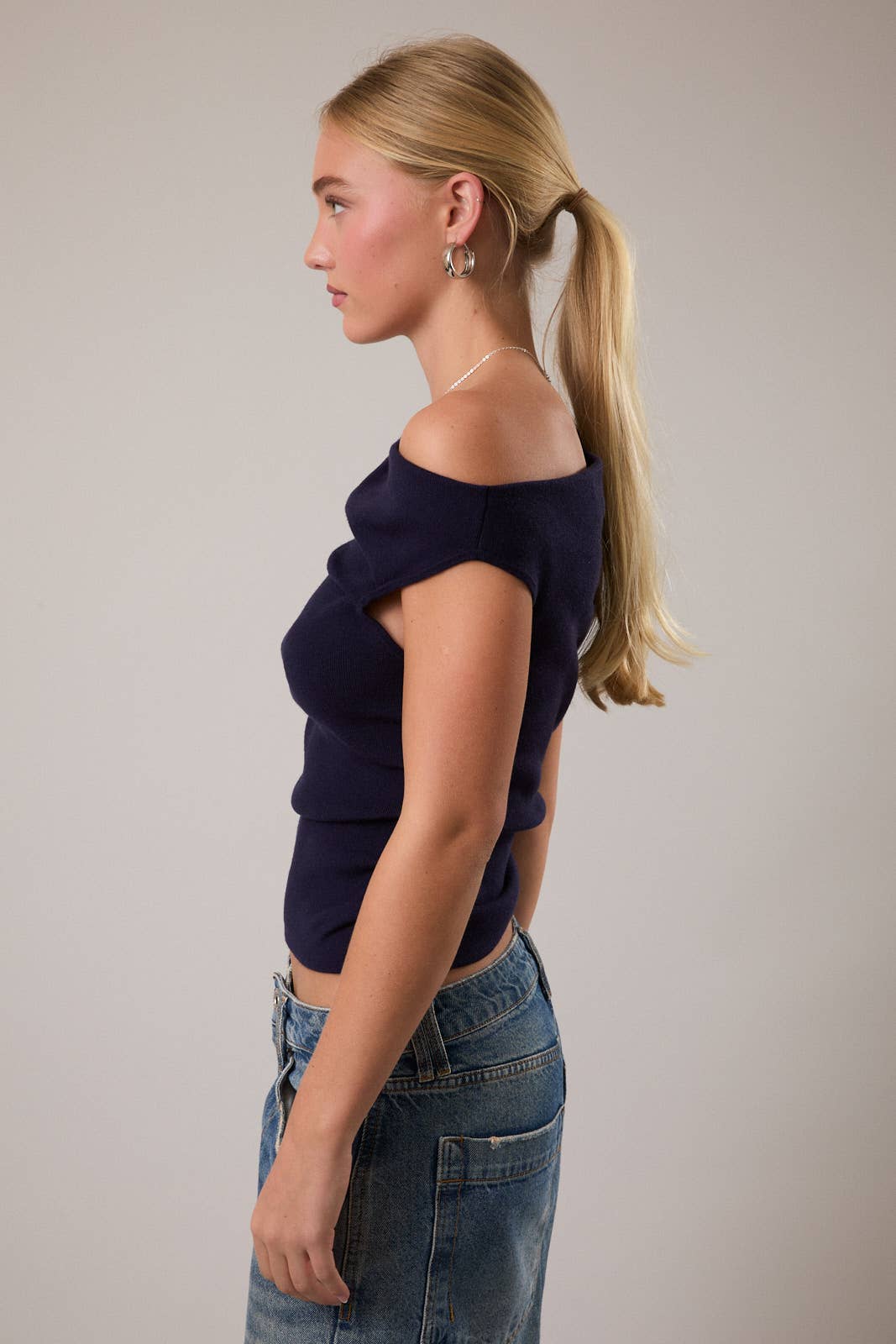 Asymmetrical Neck Sweater Top