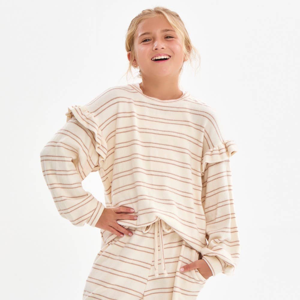 Ruffle Shoulder Brushed Knit Top