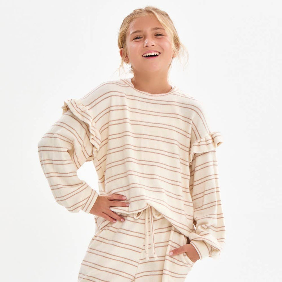 Ruffle Shoulder Brushed Knit Top