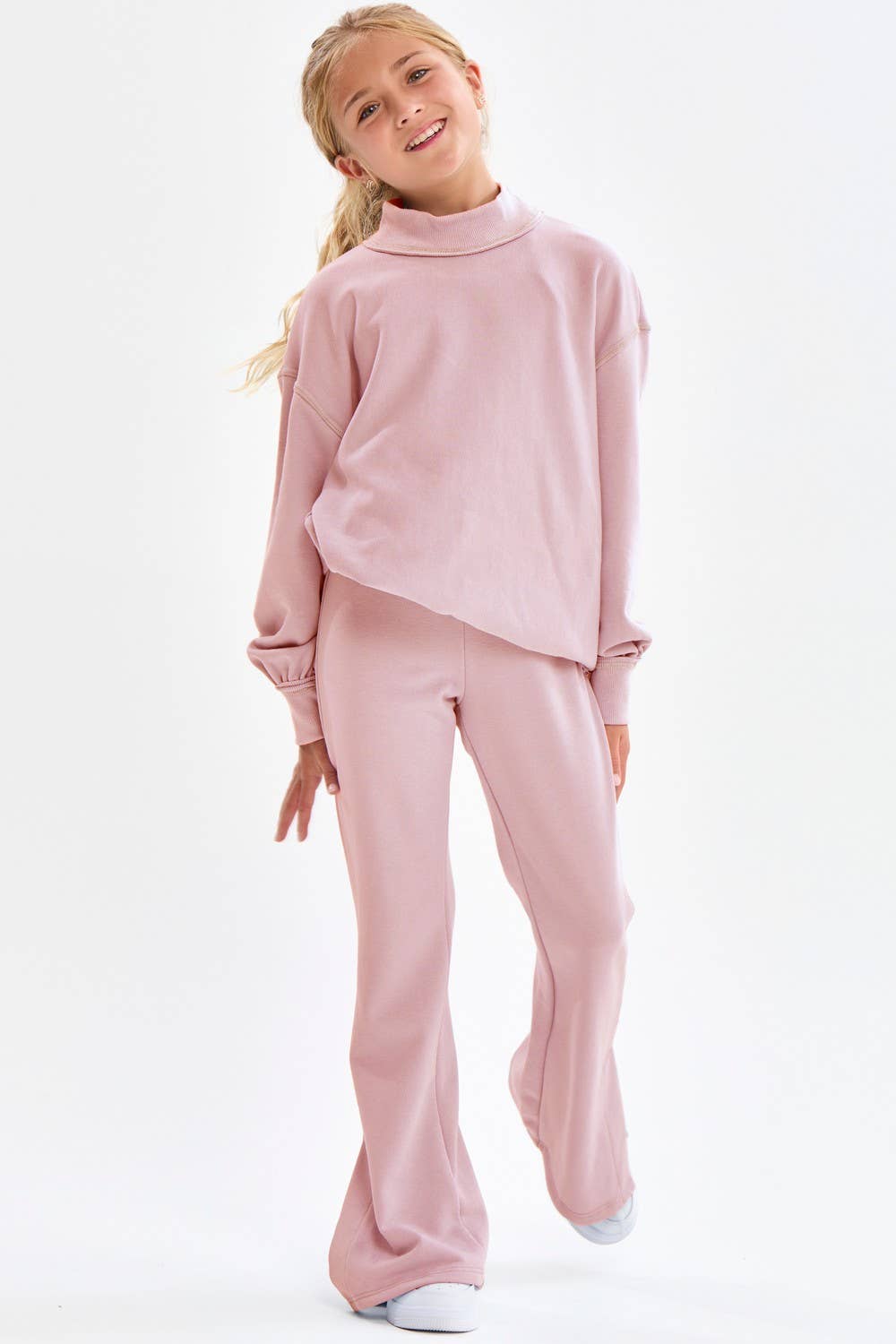 Cotton Terry Mock Neck Sweatshirt: Pink