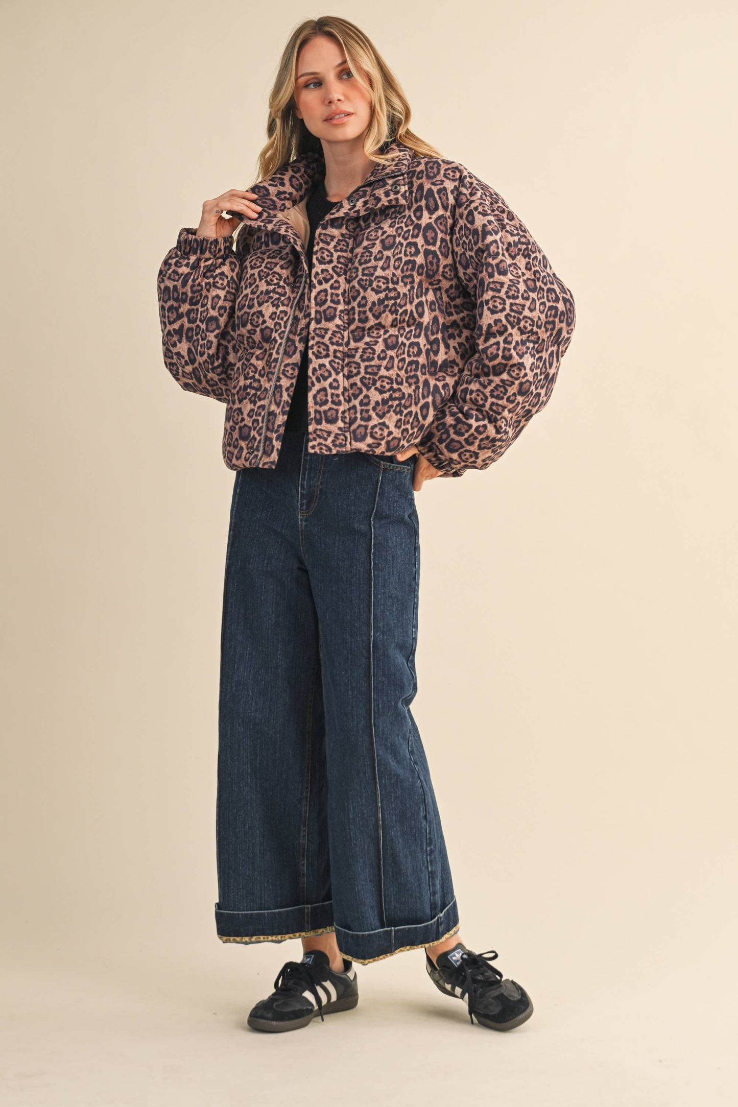 LEOPARD PRINTED CROPPED PUFFER JACKET LEOPARD / ML