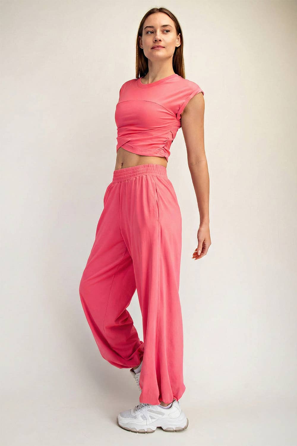 COTTON LYCRA CROSSOVER SET: Flamingo Pink