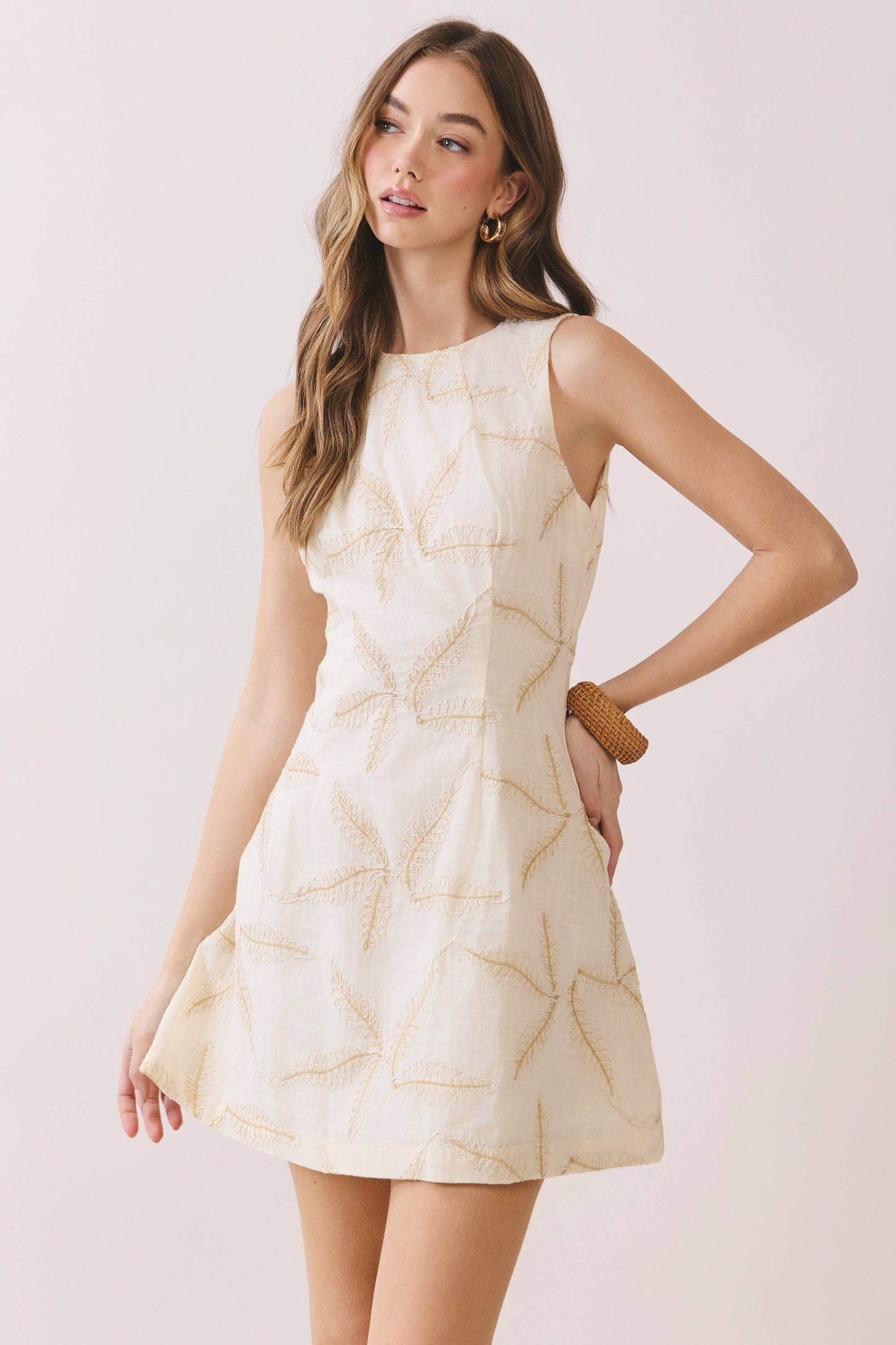 CD06926-Starfish Embroidered A Line Sleeveless Mini Dress