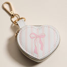 Switch Heart-Shaped Jewelry Travel Case with Keychain – Pink Bow Stripe Design: IV / ONE 2 image