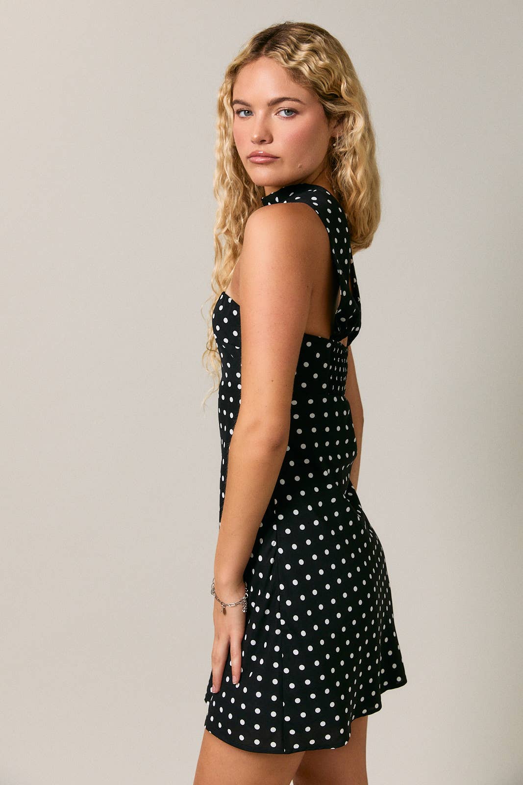 *Polka Dot Mini Dress With Attached Scarf