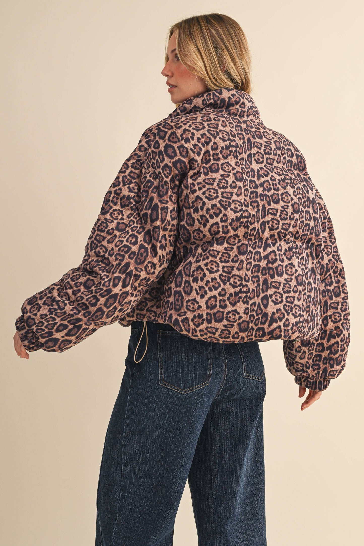 LEOPARD PRINTED CROPPED PUFFER JACKET LEOPARD / ML