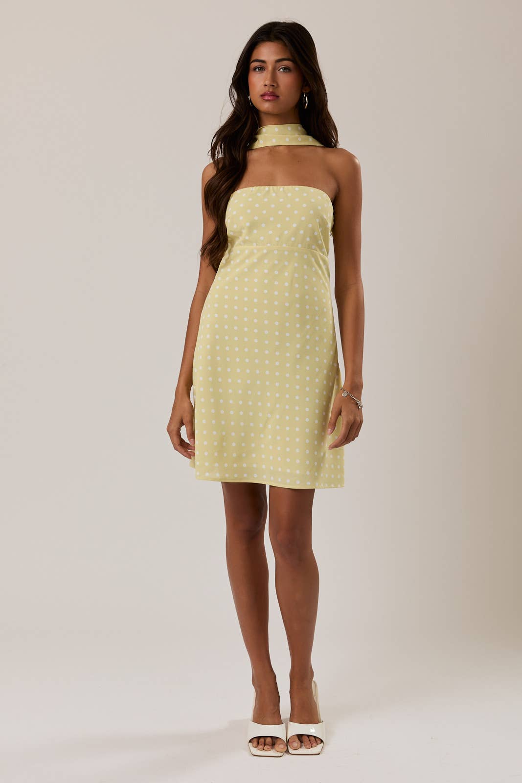 *Polka Dot Mini Dress With Attached Scarf