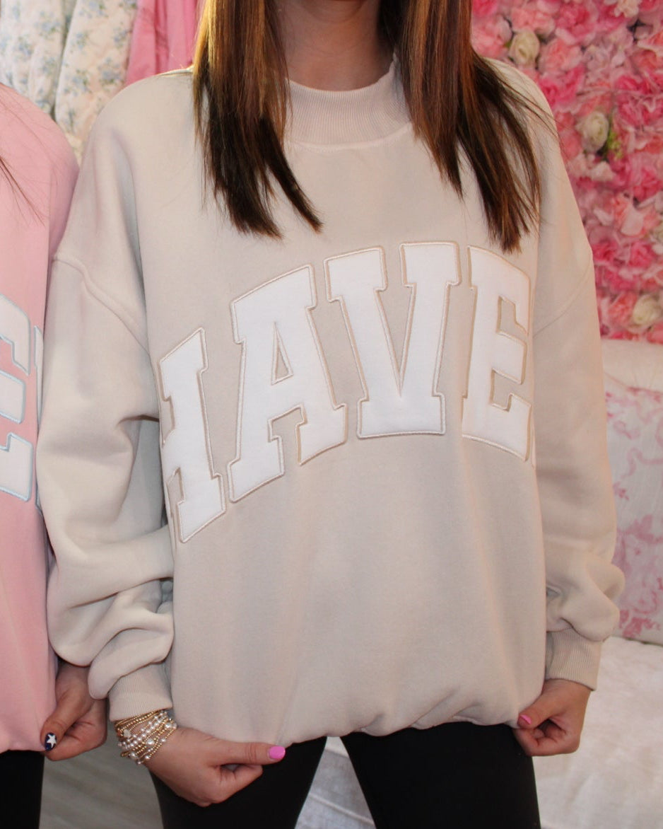 HAVEN Mock Neck Sweatshirt Beige: M