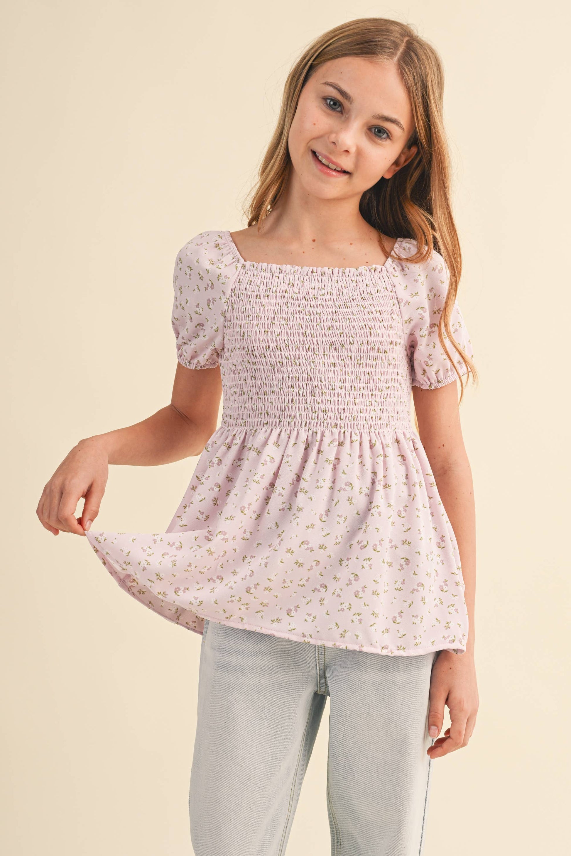 TWEEN KIDS GIRLS SMOCKED TOP