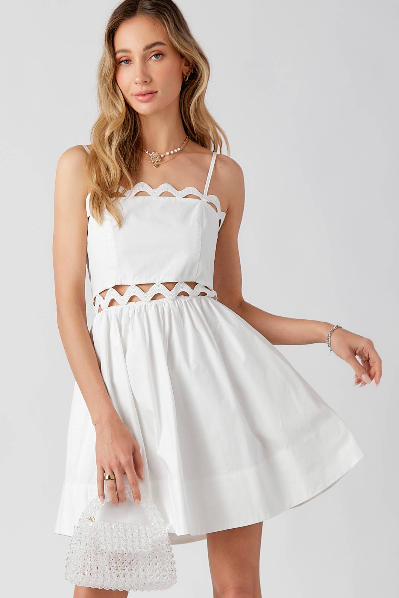 *Bandeau Bodice Mini Dress Adjustable Straps: White
