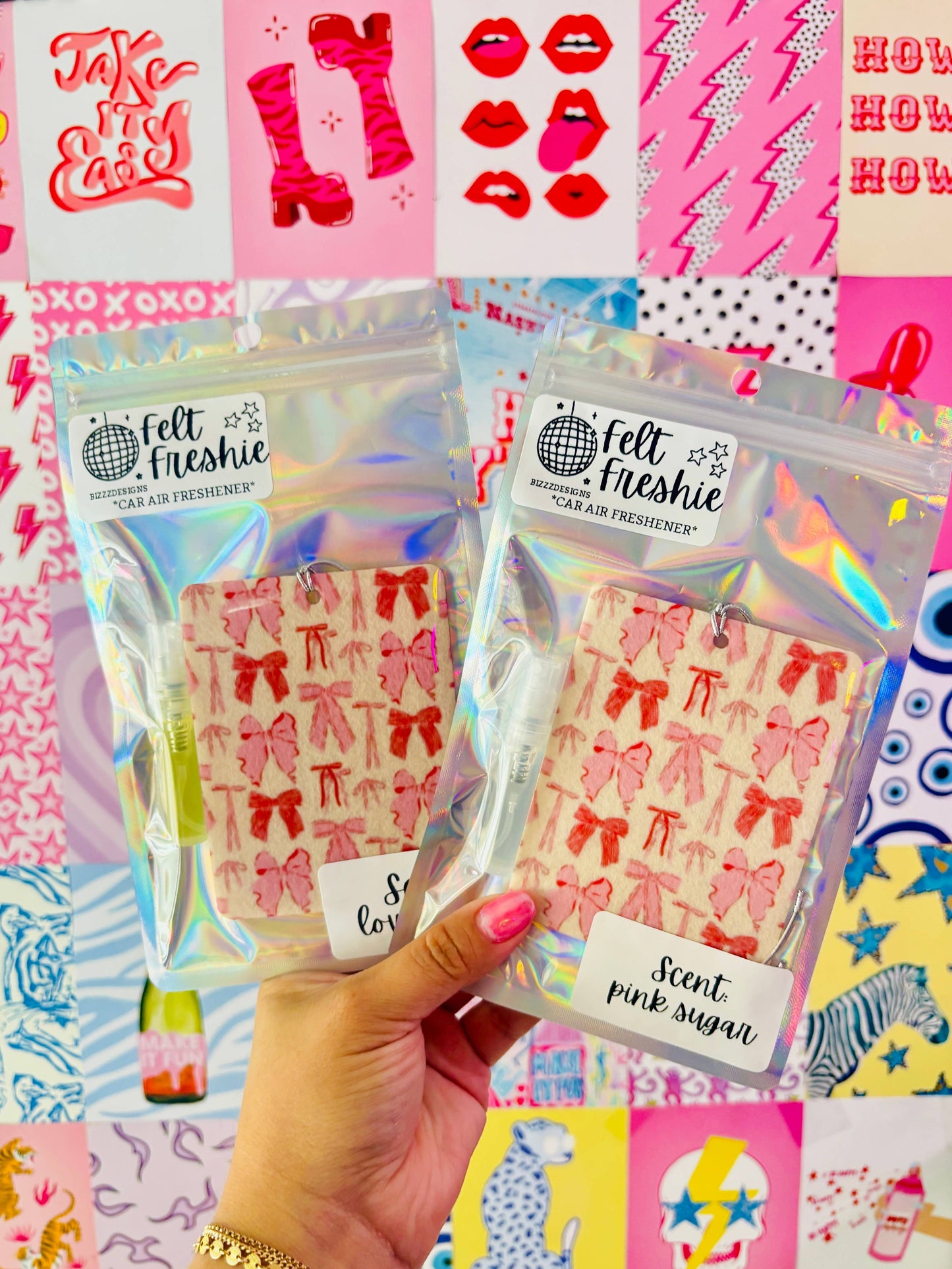 Pink Bow Coquette Felt Freshie Boutique Car Air Freshener
