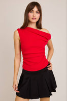 Switch Asymmetrical Neck Sweater Top: Red 2 image