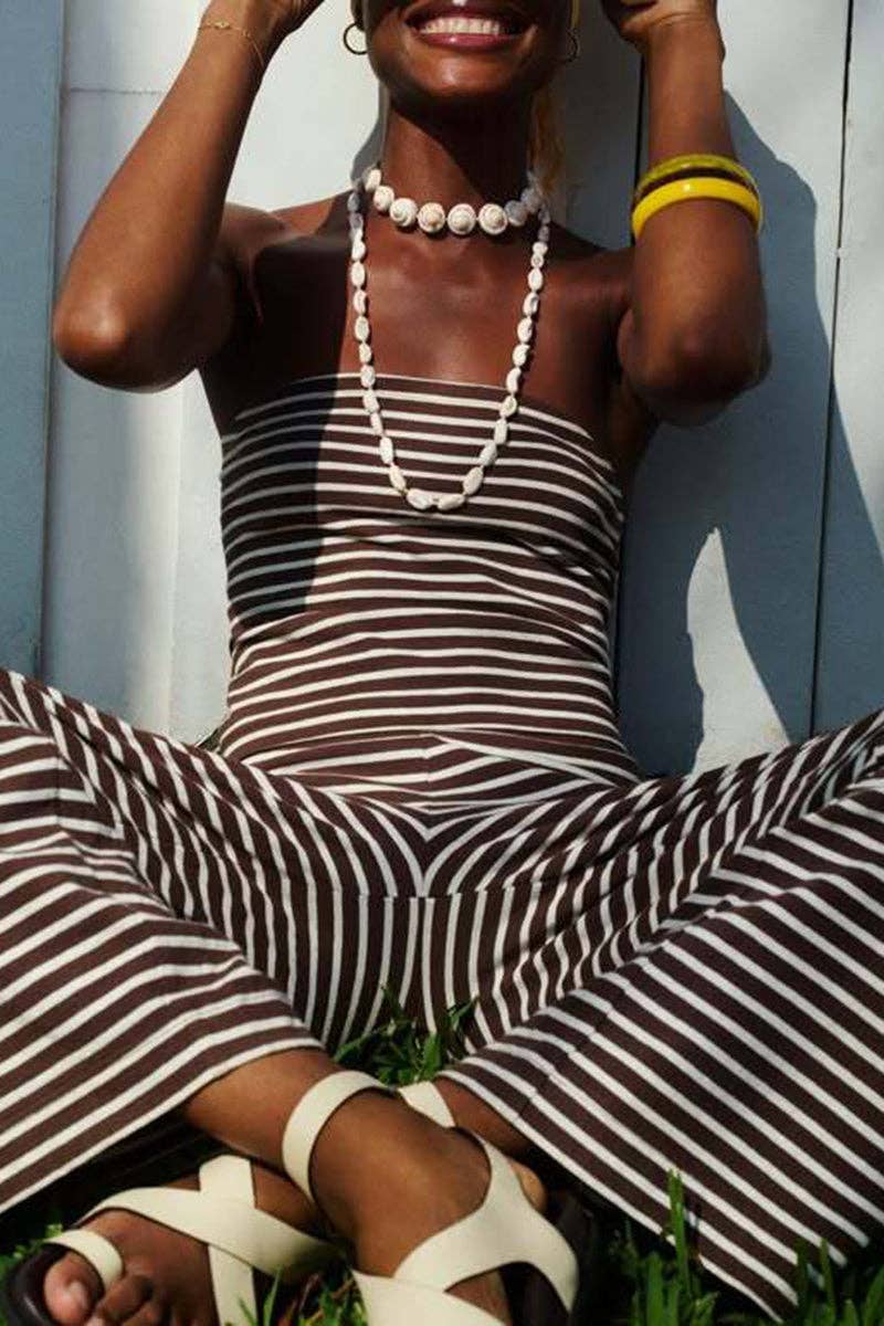 Strapless Striped Pants Set: PINK / M