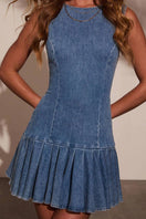 Switch Sleeveless Denim Pleated Dress 3 image