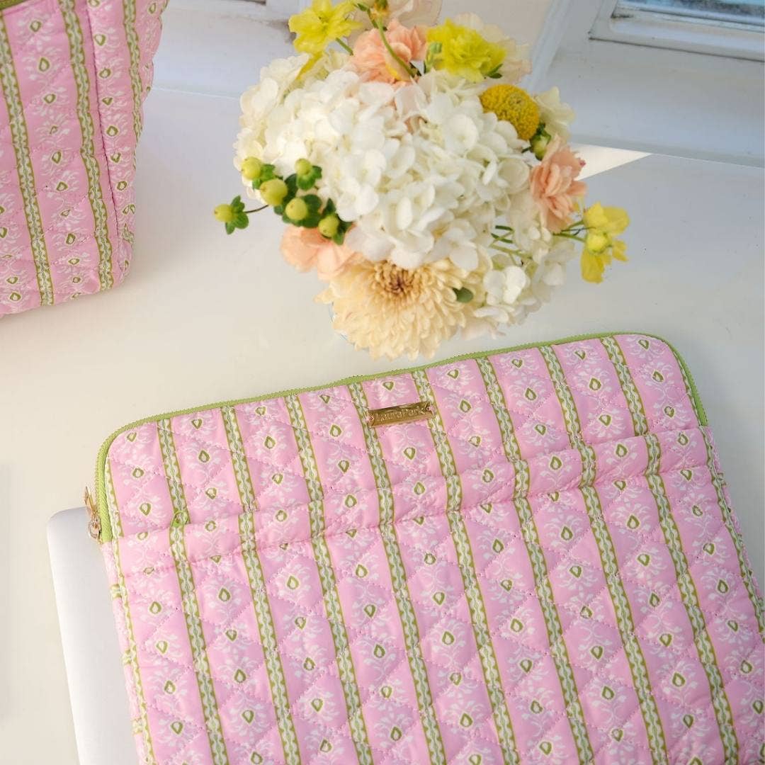 Rosemary Stripe Pink Quilted Laptop Case: One Size