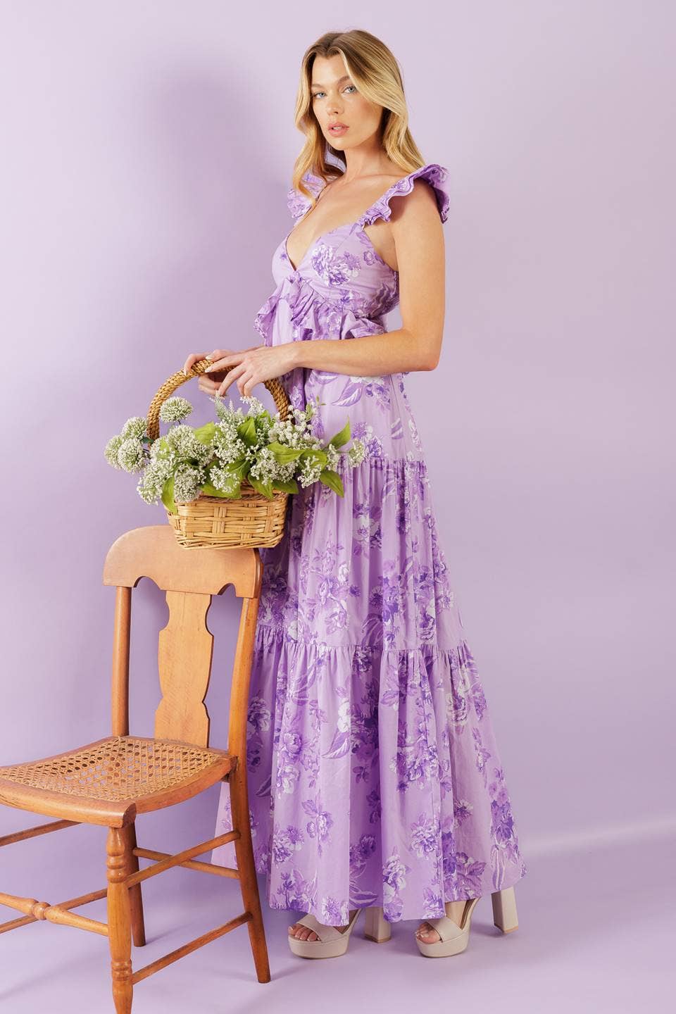 A printed woven maxi dress purple