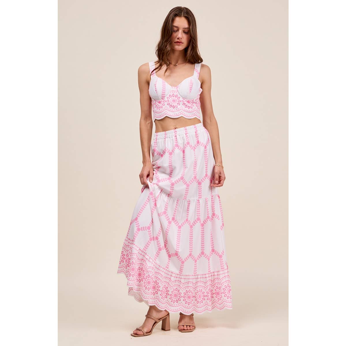 Embroidery Looking Print Woven Top & Skirt Set