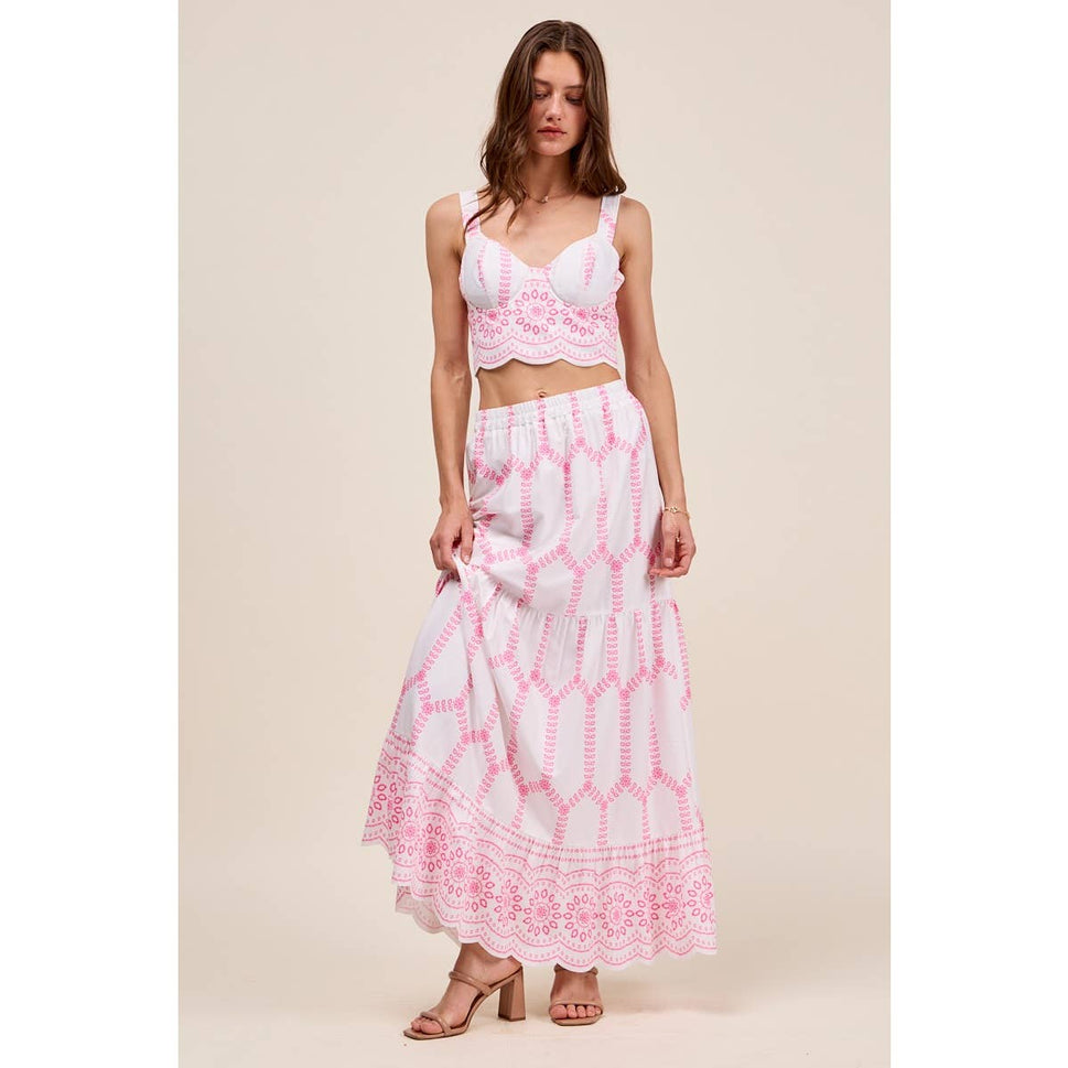 Embroidery Looking Print Woven Top & Skirt Set