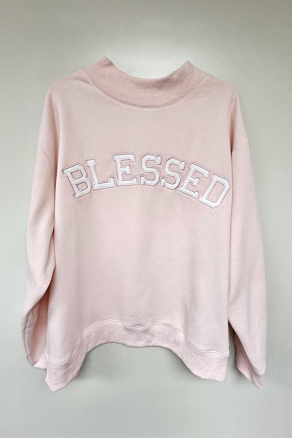 Blessed Embroidered Mockneck Sweatshirt : BABY PINK