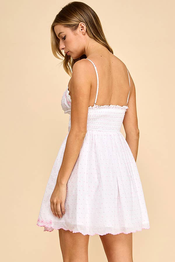 *Heart embroidery sweetheart neckline cami mini dress