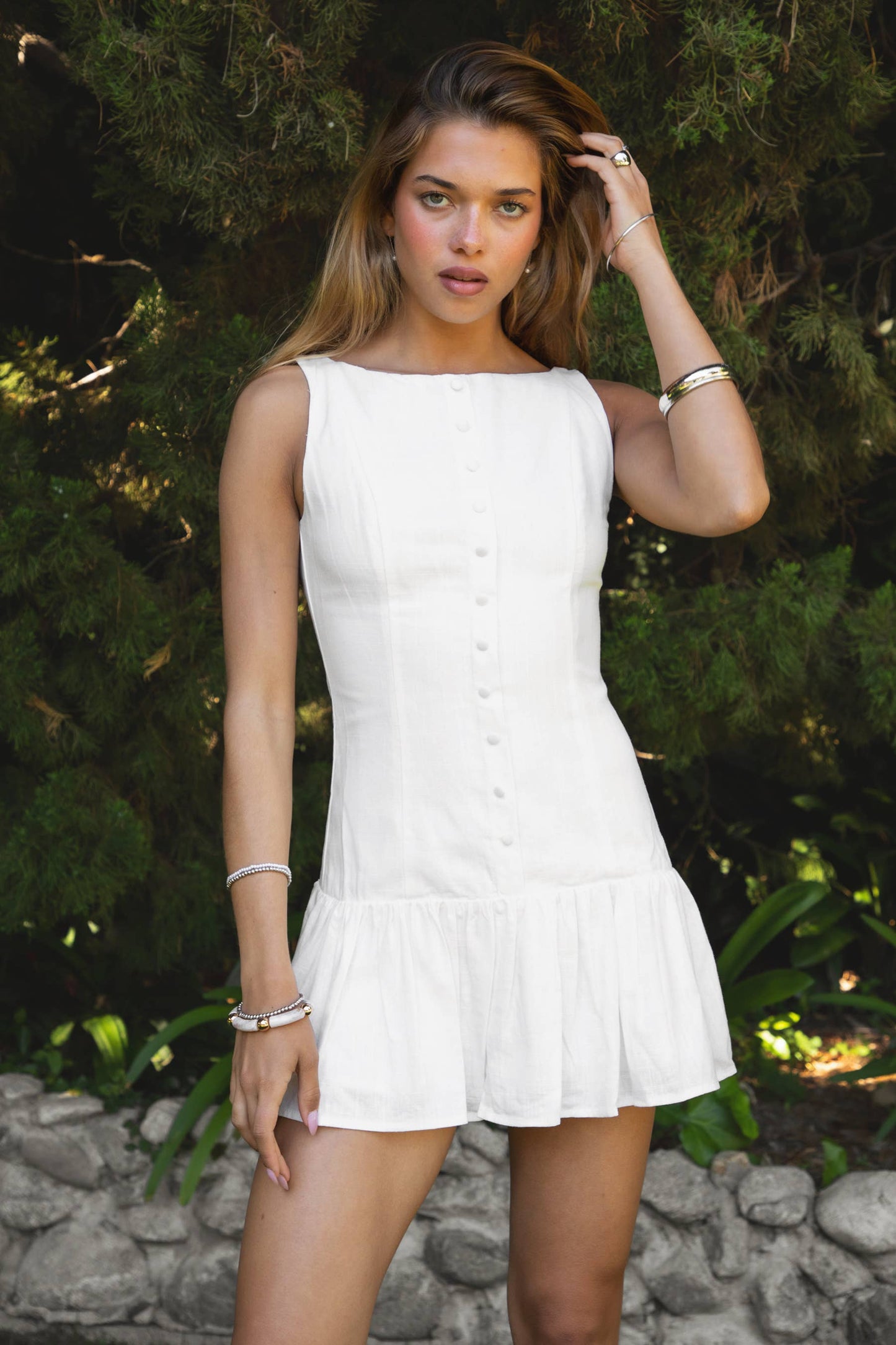 Low Drop Waist Boat Neck Mini Dress