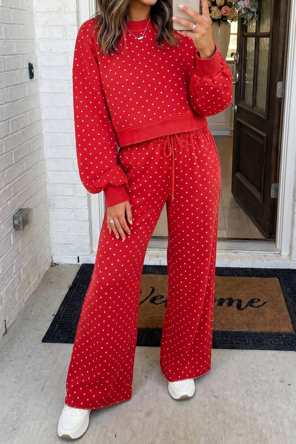 LAS Polka Dot Casual Shift Drawstring Pants Set