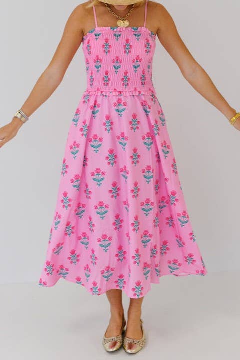 BOHEMIA MAGNOLIA FLORAL SPAGHETTI STRAPS FLARE DRESS