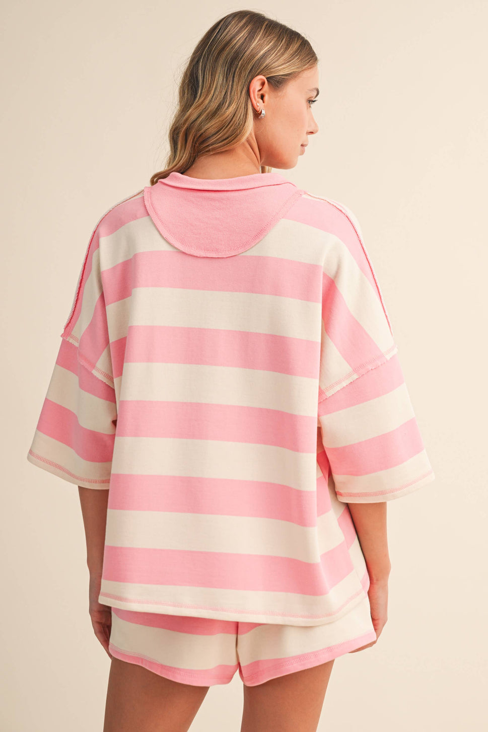 STRIPED HALF ZIP TOP AND SHORTS SET