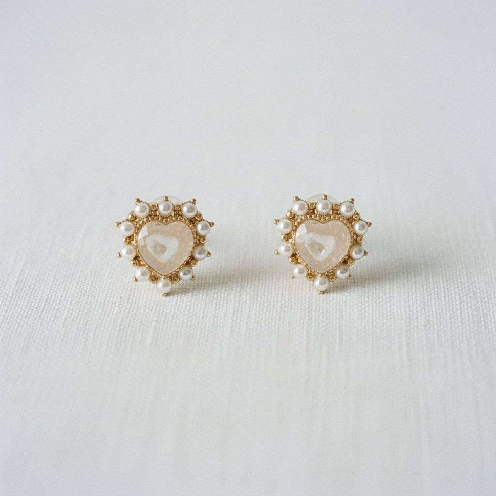 Heart-Shaped Gemstone Stud Earrings