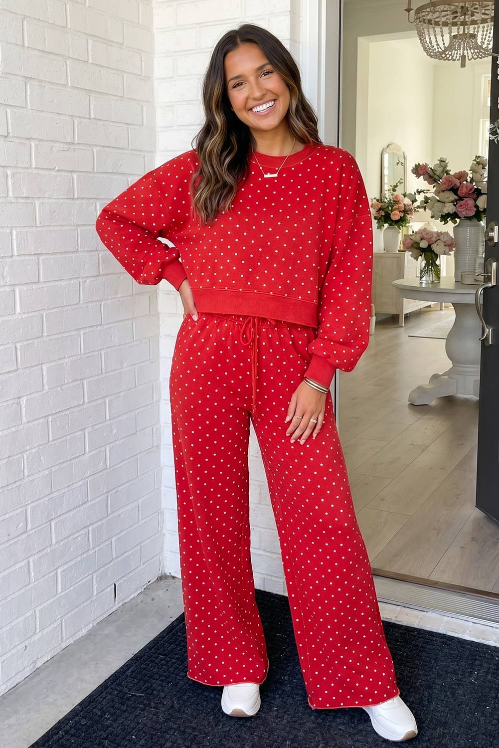 LAS Polka Dot Casual Shift Drawstring Pants Set