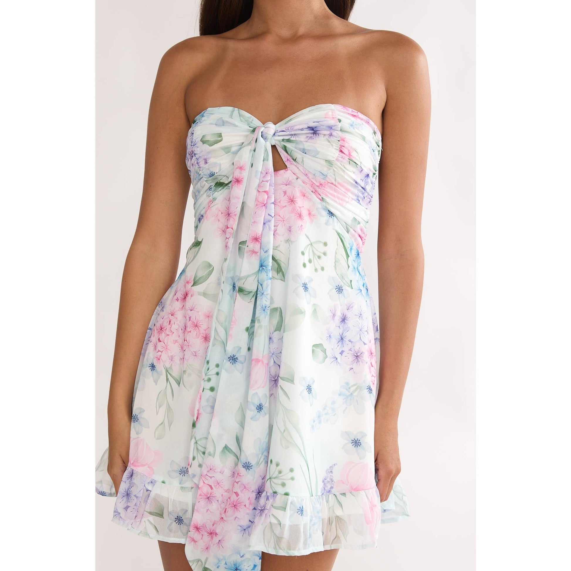 STRAPLESS BANDEAU FLORAL MINI DRESS